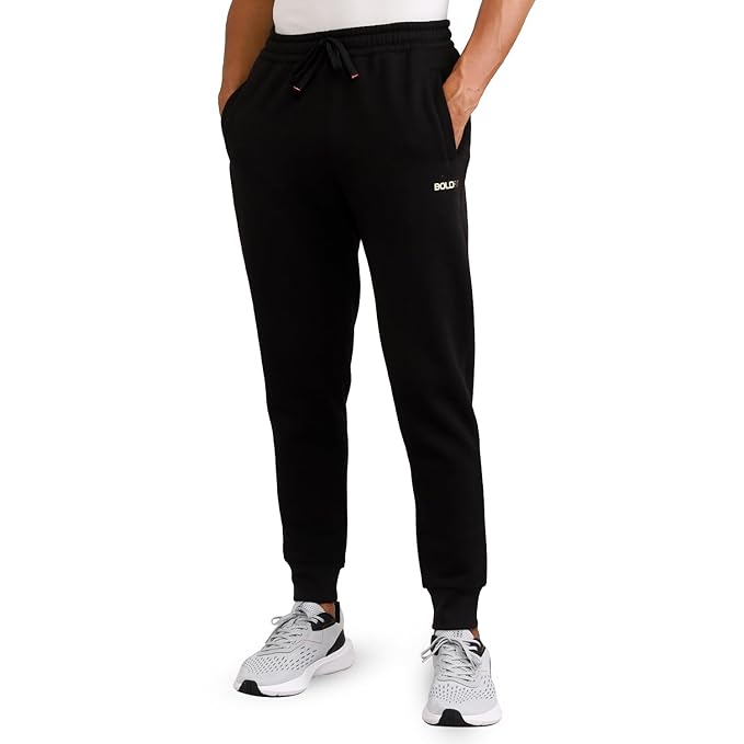 Boldfit Men's Cotton Track Pants - Winter Sports & Casual Joggers for Running & Gym - Slim Fit Trousers - Black XL